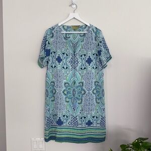 Sigrid Olsen Signature Paisley Silk Dress short sleeve detachable liner Size L